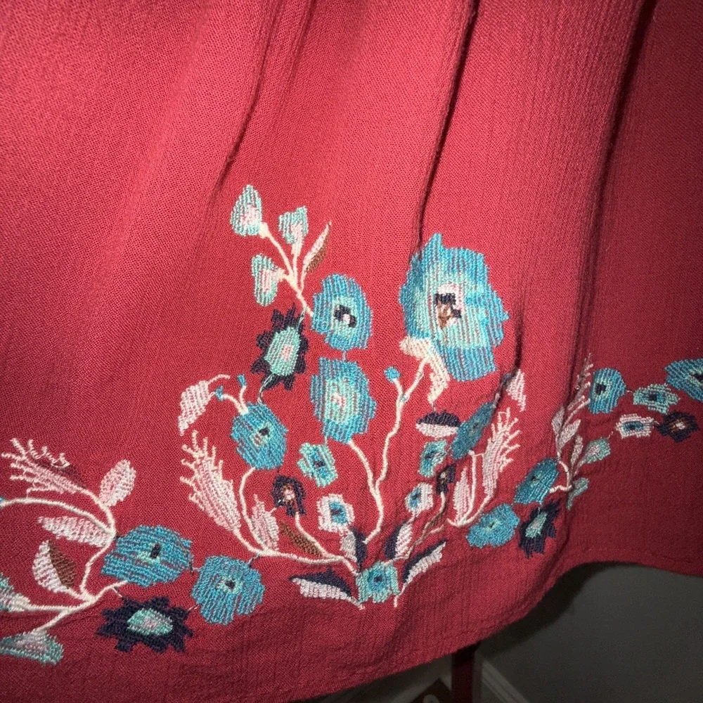 Free People Te Amo Small Mini Dress‎ Red Spring Embroidered Oversized Flared
